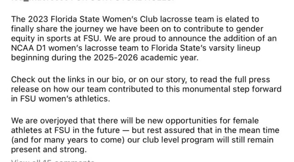 Tampa Lax Report (@tampalaxreport) on Twitter photo Florida State’s Women’s Lacrosse to become the 4th Division 1 program in the State for 2025-26 Season.
Great News!
<a href="/FloridaLX/">FloridaLacrosseNews</a>
<a href="/TampaLacrosse/">Tampa Lacrosse</a>
<a href="/LaxOrlando/">Orlando Lax Report</a> Florida State’s Women’s Lacrosse to become the 4th Division 1 program in the State for 2025-26 Season.
Great News!
<a href="/FloridaLX/">FloridaLacrosseNews</a>
<a href="/TampaLacrosse/">Tampa Lacrosse</a>
<a href="/LaxOrlando/">Orlando Lax Report</a>