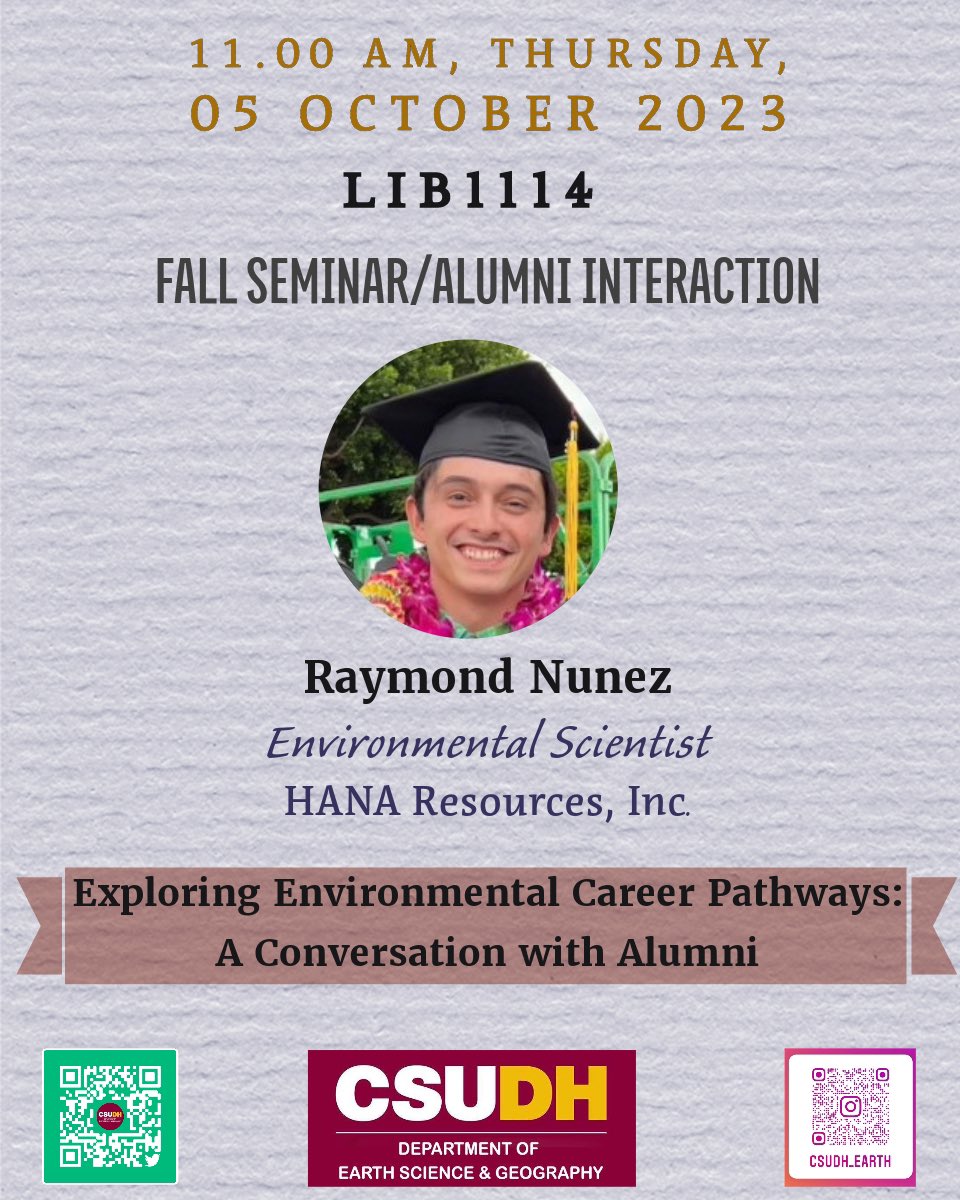 earth_csudh's tweet image. We are delighted to welcome Raymond, a proud alumnus from the Earth Science class of '21, who currently works at HANA Resources, Inc. Raymond will be sharing his valuable work experience in the environmental field.#OnceAToroAlwaysAToro #Alumni #csudh #environment-carrier