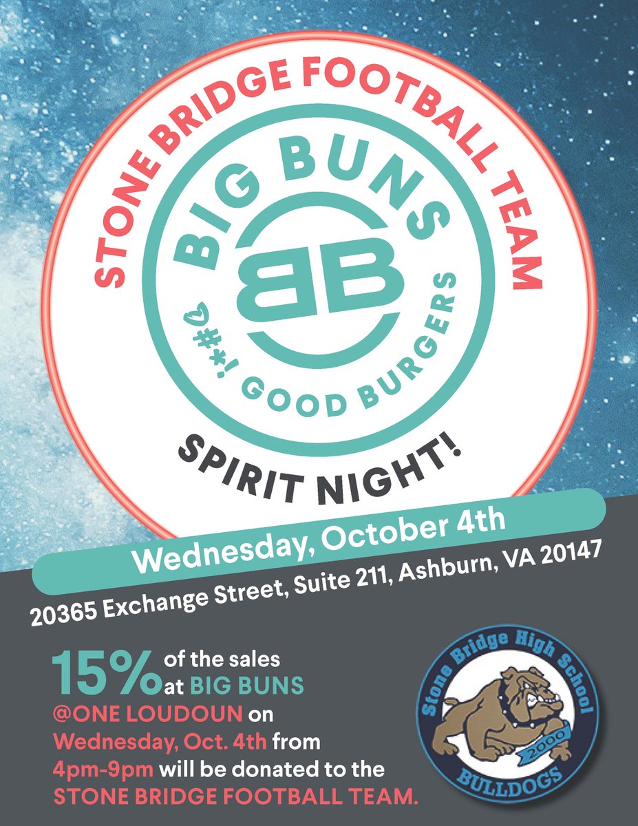 Spirit Night for SB Football. 4-9 pm on Wednesday, October 4th.