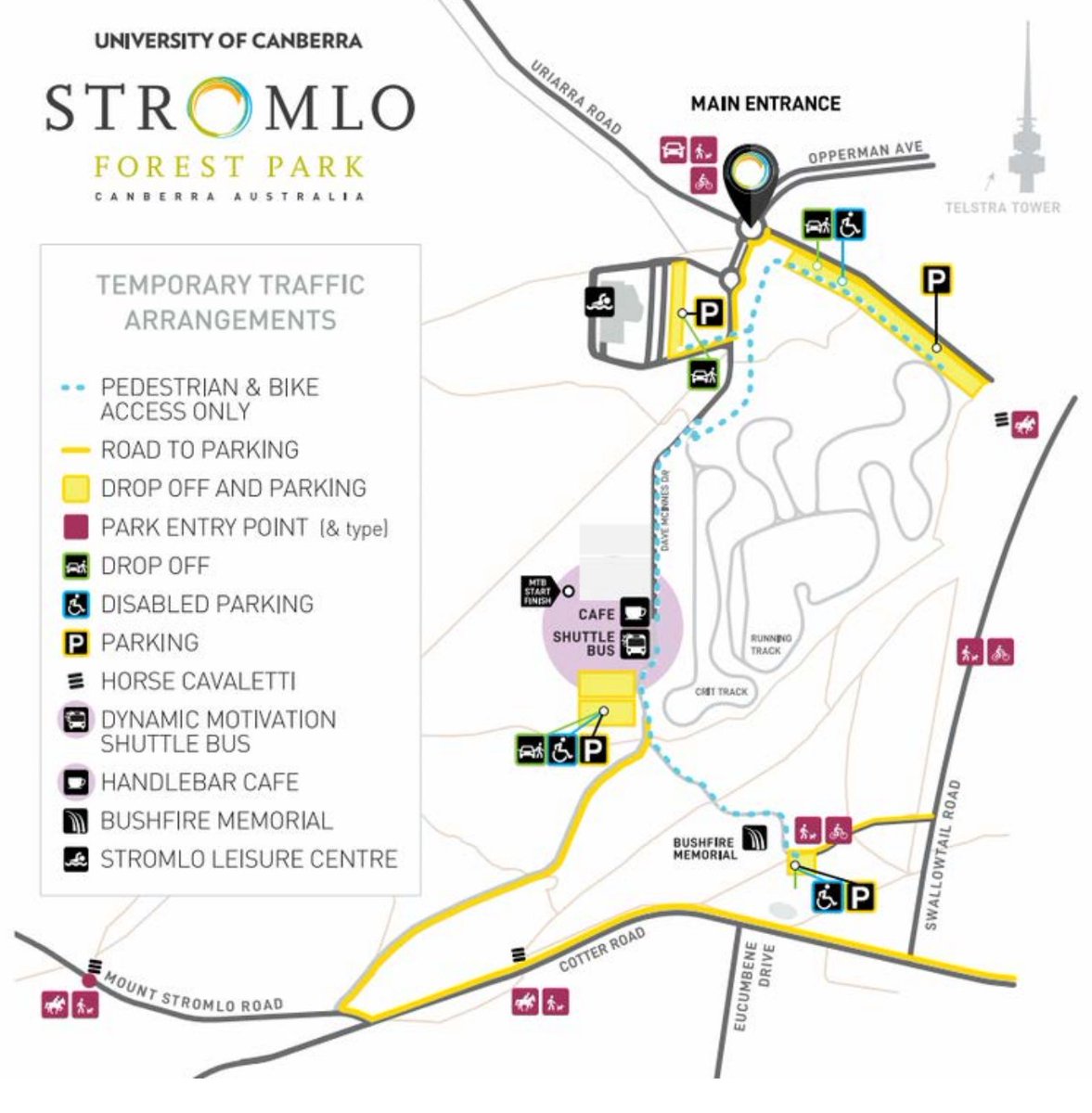 A reminder - UC Stromlo Forest Park is upgrading the normal carparks, so access is a little different than it has been for a few years.