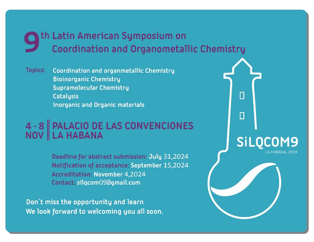 SLqcom's tweet photo. Remember #SiLQCOM9 will take place #November 2024 in #Havana #Cuba ✌🏼🇨🇺 #LatinAmerica #Chemistry https://t.co/Ljsy9ngPrM