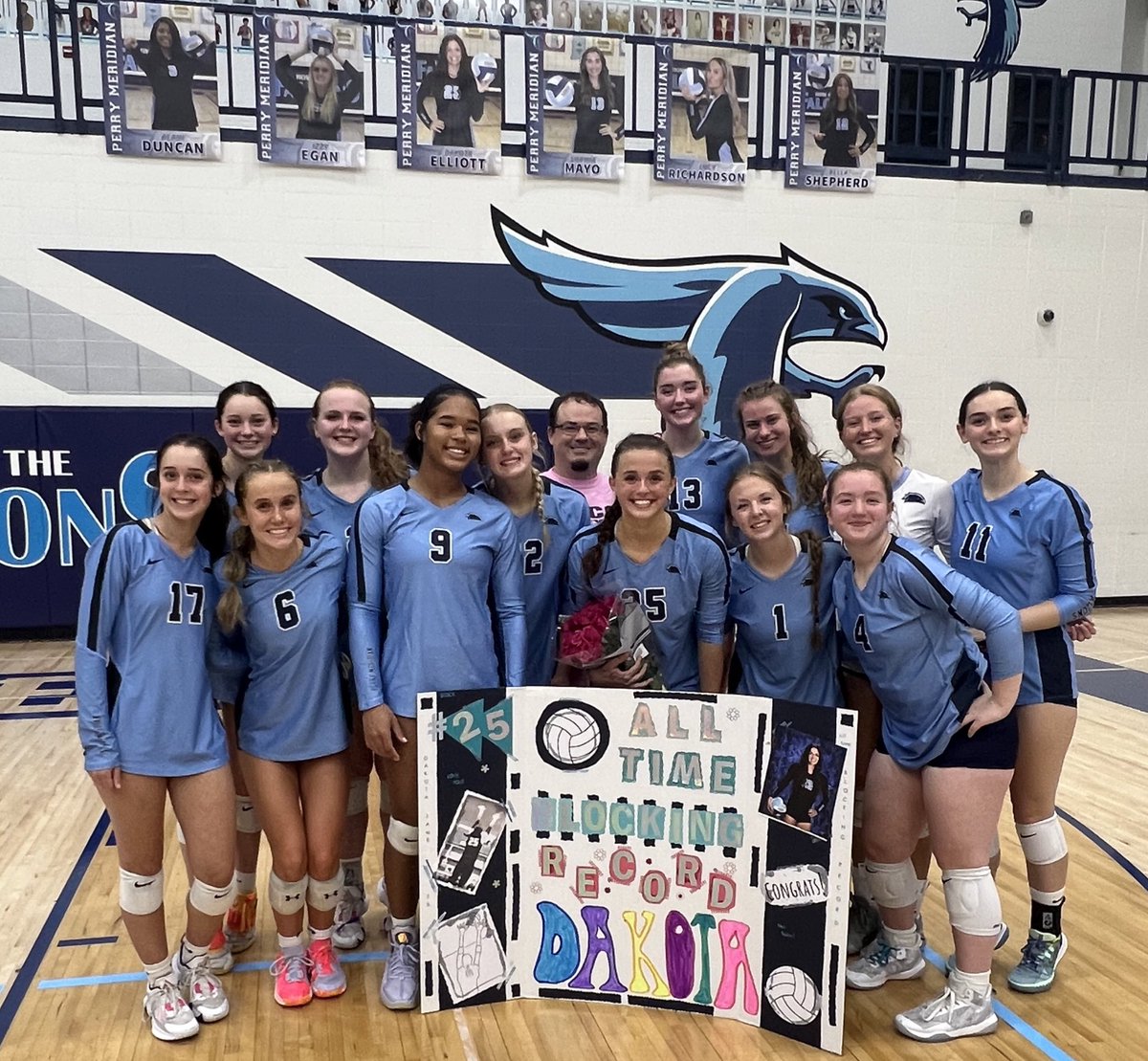 History made tonight. Senior <a href="/kotaelliott/">Dakota Elliott</a> gets the blocking record! Way to go Kota!! <a href="/PMFalconSports/">Perry Athletics</a> <a href="/BRADLEYvolley/">Bradley Volleyball</a>