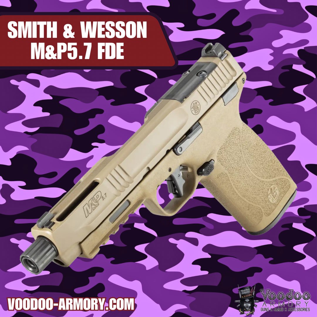 The Smith & Wesson M&P5.7 finished in FDE. With a 5” threeaded barrel, Adjustable Sights, optic cut, and 22rd capacity 

#smithandwesson #mp57 #57x28mm #pistol #fde #gunlifestyle #gunsgunsguns #voodooarmory #gunshop