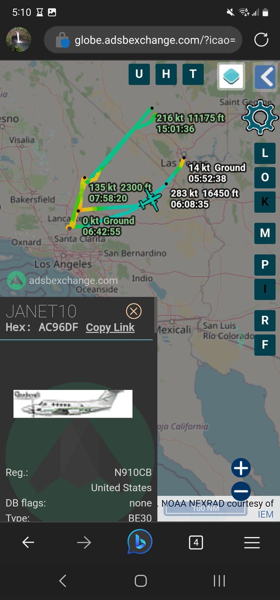 norb420's tweet photo. #AC96DF as #JANET10 Busy day with interesting stops! KLAS to KPMD to 9L2 to KPMD to KNID to KXTA to KNID to 9L2 to KPMD to KLAS. https://t.co/KKcaZQtDVx