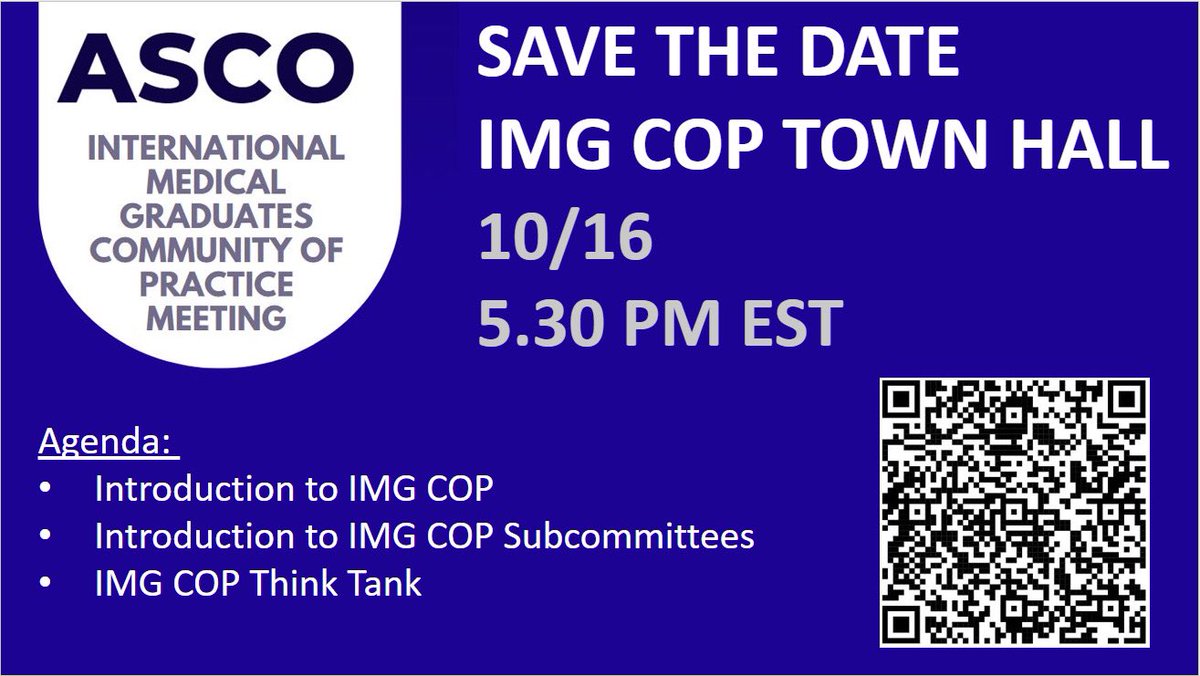 🚨Excited to announce our FIRST IMG Oncologists Town Hall!!

Our 1st event after IMG CoP session at #ASCO23 ✌🏻

We will be talking about future steps and introducing our subcommittees!
Everyone interested in volunteering/learning more are invited to join:
tinyurl.com/5bavjva2