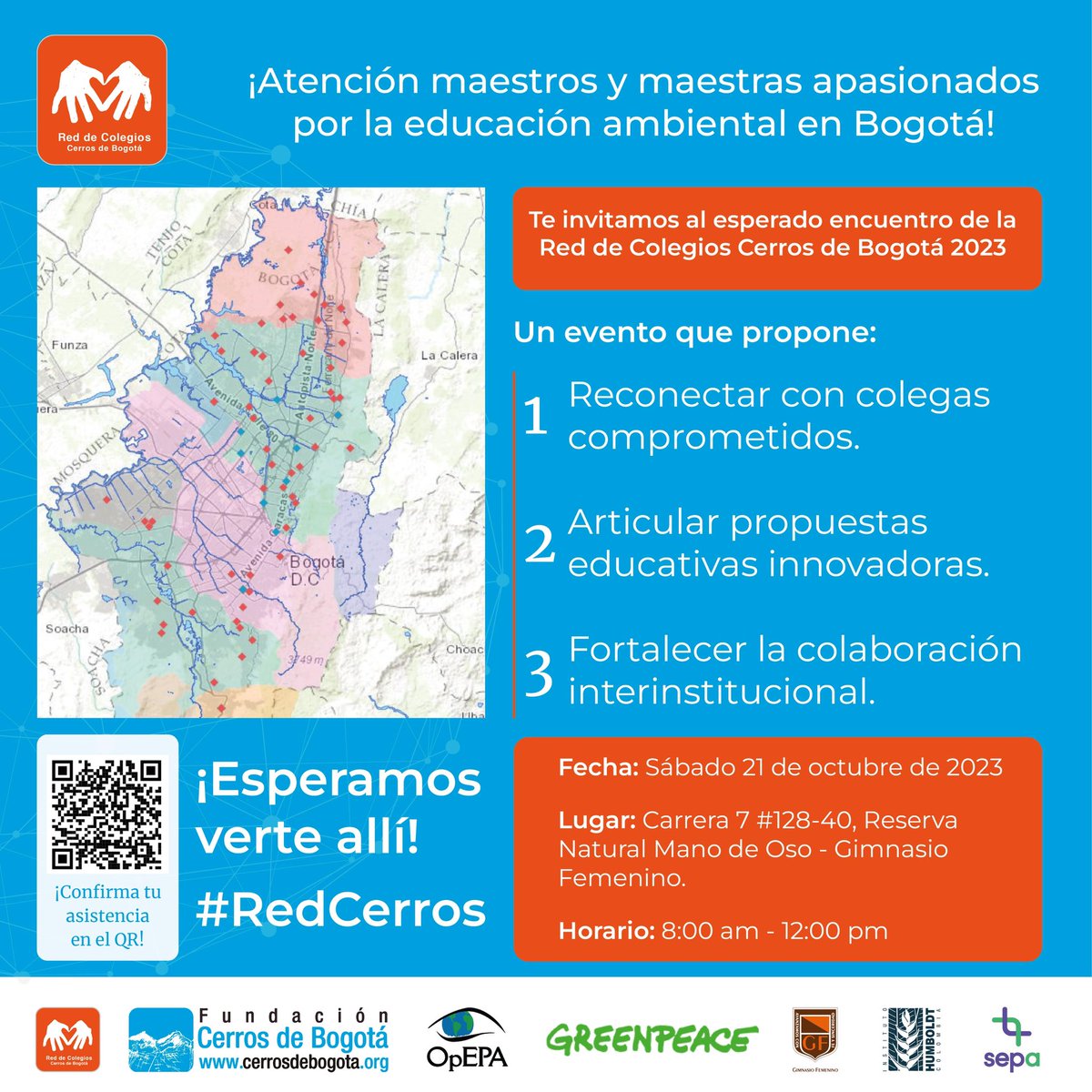 CerrosdeBogota's tweet photo. 🚀 ¡Participa en el encuentro de la Red de Colegios Cerros de Bogotá! 🌎💚

🫂Para reconectarnos, reconocernos y articular nuestras propuestas educativas en torno a la gobernanza ambiental🪴

🤳Inscríbete en este enlace 🔗: https://t.co/4v3Sb6ewiS

#RedCerrosDeBogotá https://t.co/DaR9WZIgI1