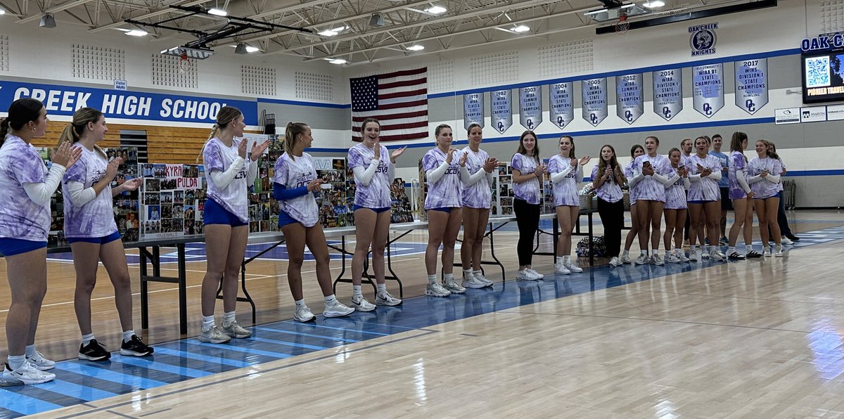 Coach Hren honoring an incredible group of 9 Seniors!  This group just clinched a 4th straight SEC championship for your Girls Volleyball program.  Congratulations coaches and student athletes!