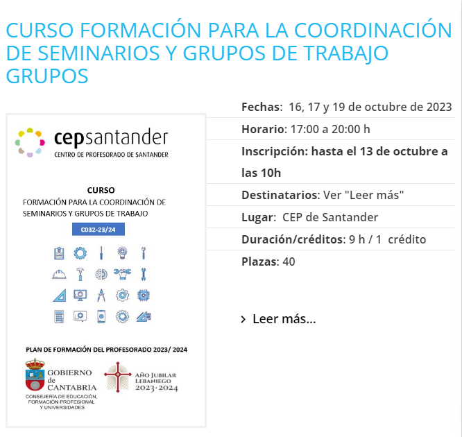 cepinfantil's tweet photo. CURSO FORMACIÓN PARA LA COORDINACIÓN DE SEMINARIOS Y GRUPOS DE TRABAJO:  El modelo de formación permanente del profesorado de la Comunidad Autónoma de Cantabria tiene sus raíces en una manera de concebir la figura docente como un profesional que… https://t.co/cdrtSTMV85 https://t.co/e82YIPdWRY