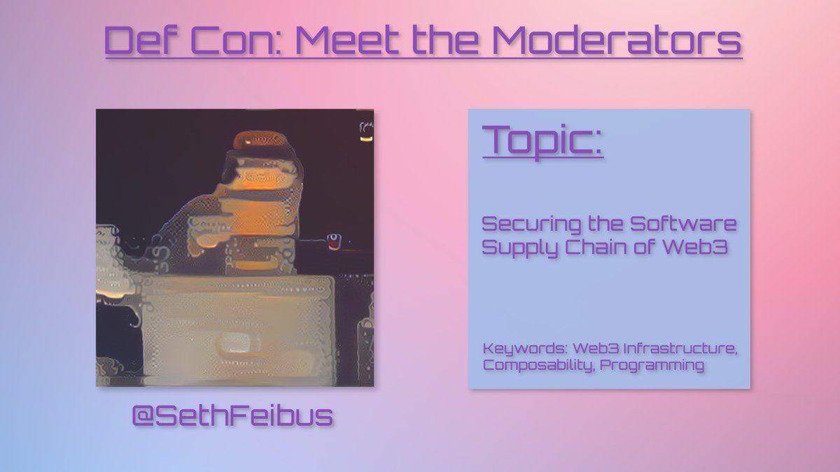 Our final Def Con Mod is <a href="/SethFeibus/">~seth</a>, who will hone in on the software side of web3: discussing minimal decentralized package management infrastructure, new paradigms for programming web3 applications and composing across ecosystems.

See you tomorrow for Def Con!