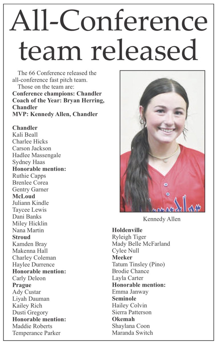 Kamden Bray (@braykamden) on Twitter photo Congrats to all the athletes nominated for the 66 All-Conference team. <a href="/makennahall24/">Makenna Hall</a> <a href="/_charleycoleman/">charley coleman</a> <a href="/TatumPino/">Tatum Tinsley</a> Congrats to all the athletes nominated for the 66 All-Conference team. <a href="/makennahall24/">Makenna Hall</a> <a href="/_charleycoleman/">charley coleman</a> <a href="/TatumPino/">Tatum Tinsley</a>