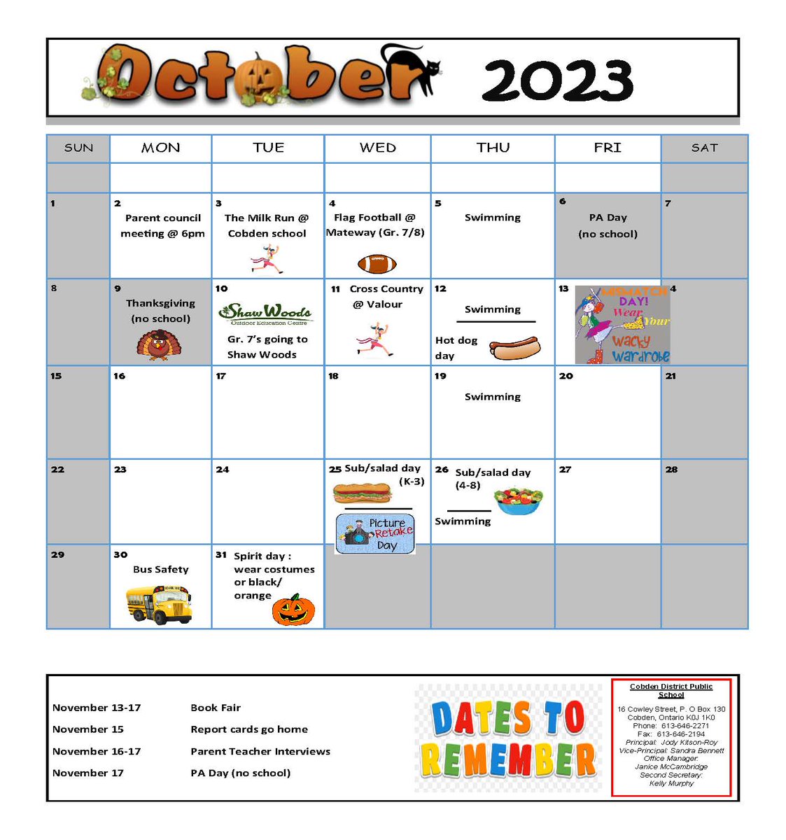 CDPS October Calendar