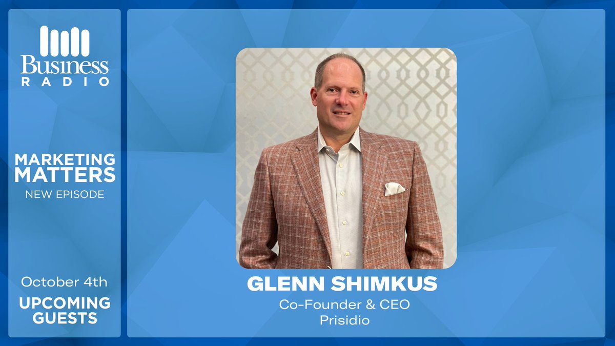 🚨TODAY at 5pm ET - @GlennShimkus, Co-Founder & CEO @Prisidio_inc, joins @AmReed2 & @BarbaraKahn
to talk about earning trust in the marketplace, building their go to market strategy, how its changed, what have they have learned along the way!

🔊Tune in on @SiriusXM132🔊