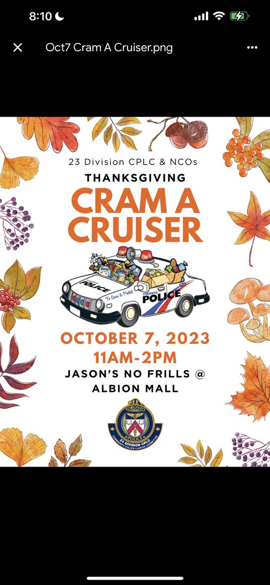 SsaimbheeS's tweet photo. FOOD DRIVE "Cram-a-Cruiser" For the community, By the community.
October 7 at 11 am to 2 pm at Jason's No Frills at Albion Mall and October 8 at 11 am to 2 pm at Emiliano and Ana's No Frills at 245 Dixon at Islington.
@Rego23Div @TPS23Div https://t.co/wnRzT2hBua