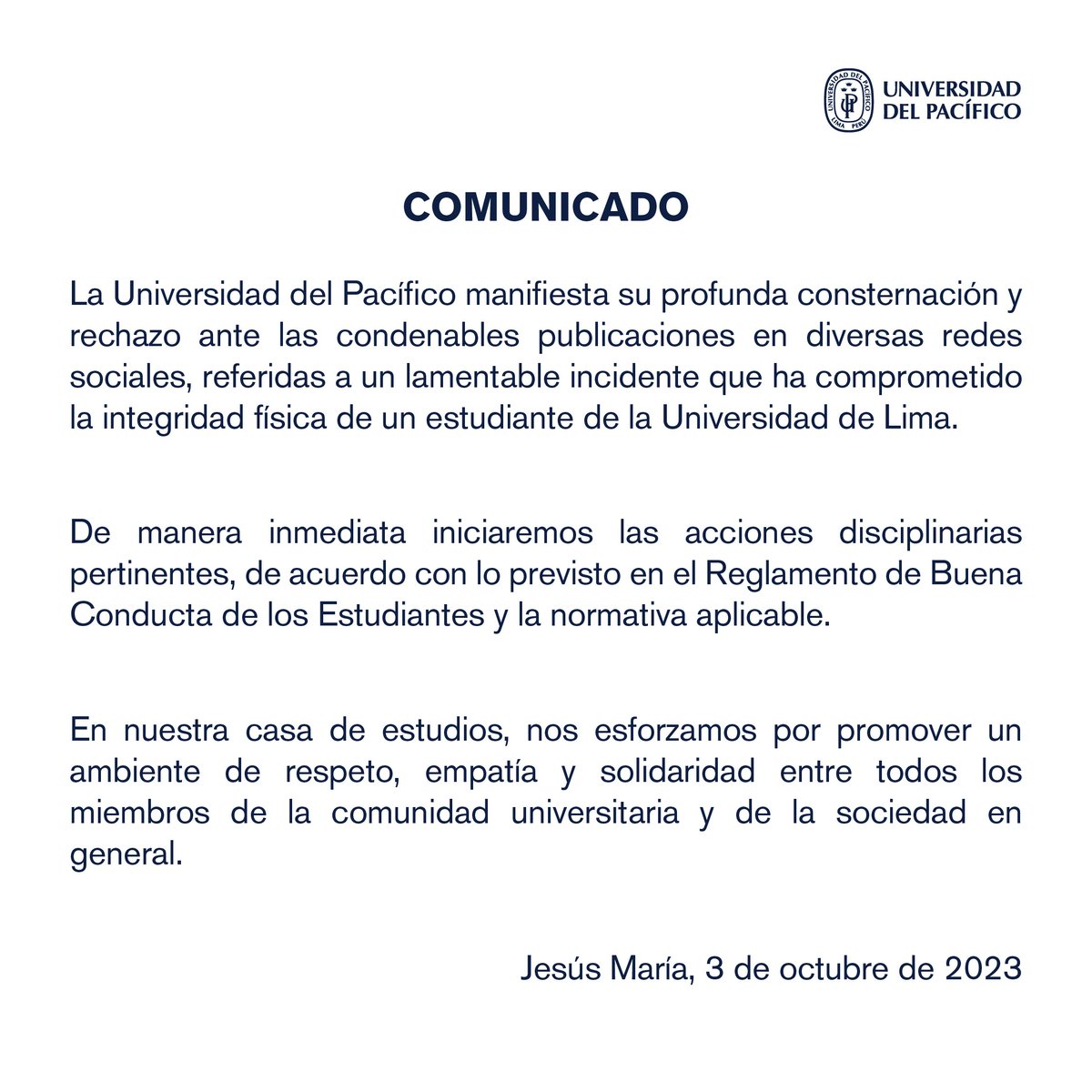 #Comunicado A toda nuestra comunidad universitaria: