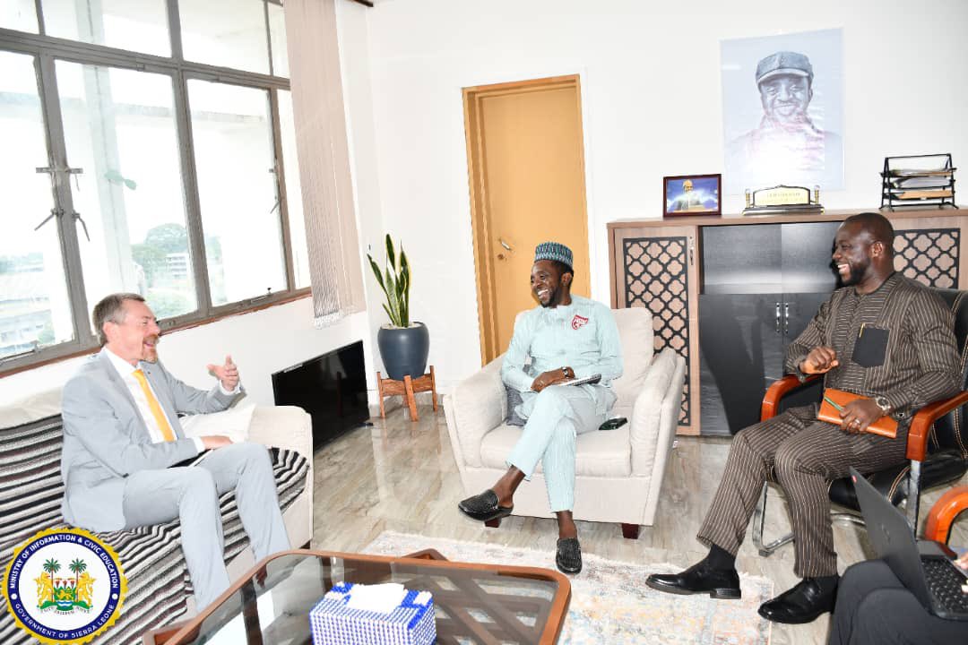 Cee_Bah's tweet photo. “The #SierraLeone govt led by @PresidentBio is committed to the democratic process and will continue to work to deepen and “make perfect” our young democracy.” Thats the message we had for @EUinSierraLeone Ambassador Müller in our very cordial meeting today to talk #postelections dialogue, EU recommendations and civic education. Thanks for stopping by. We look forward to more fruitful engagements.