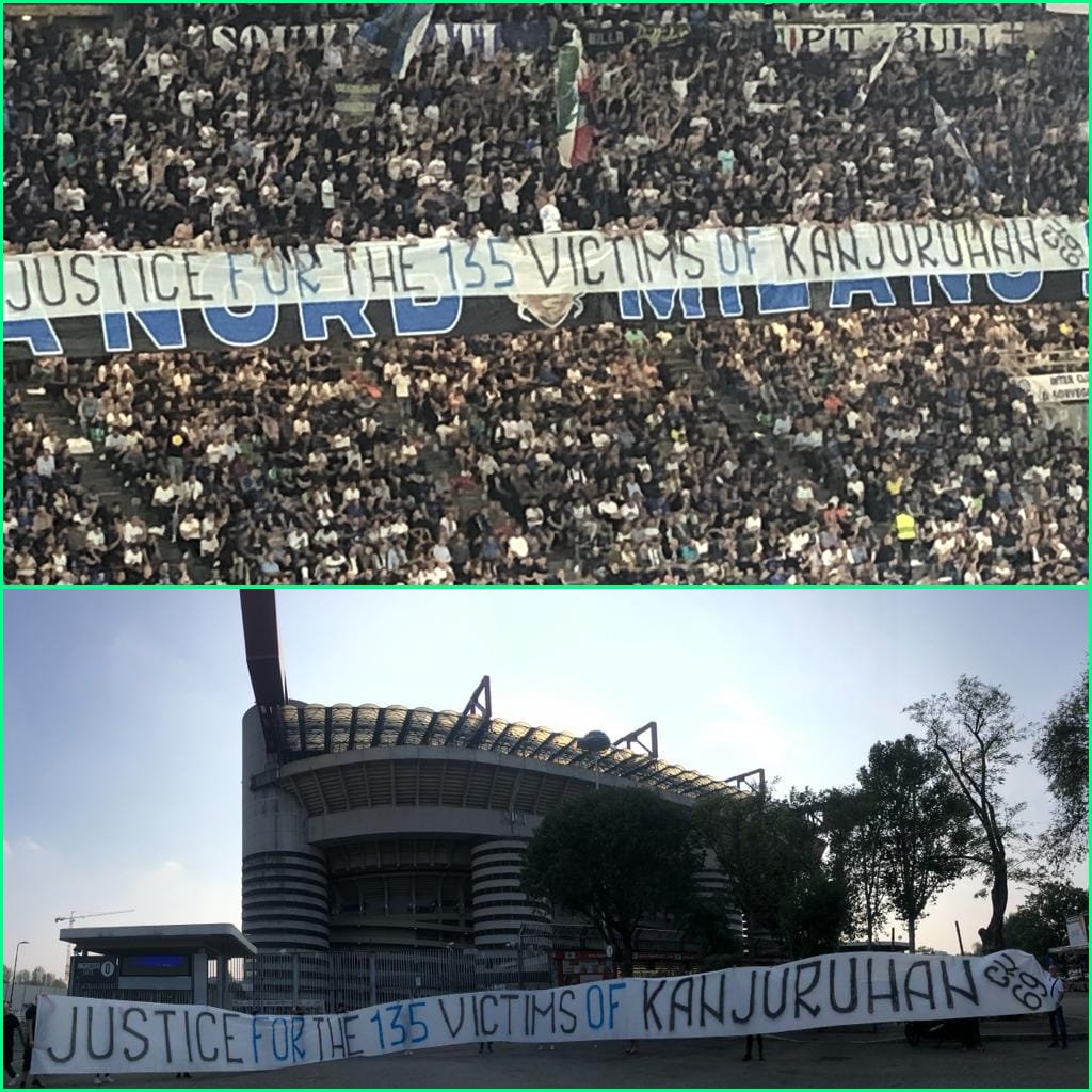 #UCL Inter vs Benfica, Curva Nord Inter mengirimkan pesan untuk Tragedi Kanjuruhan Indonesia yang sampai saat ini masih belum mendapatkan keadilan!
Curva Nord membentangkan banner "Justice For The 135 Victims of Kanjuruhan"

- Tidak ada yang menurunkan paksa Banner
- Pesan