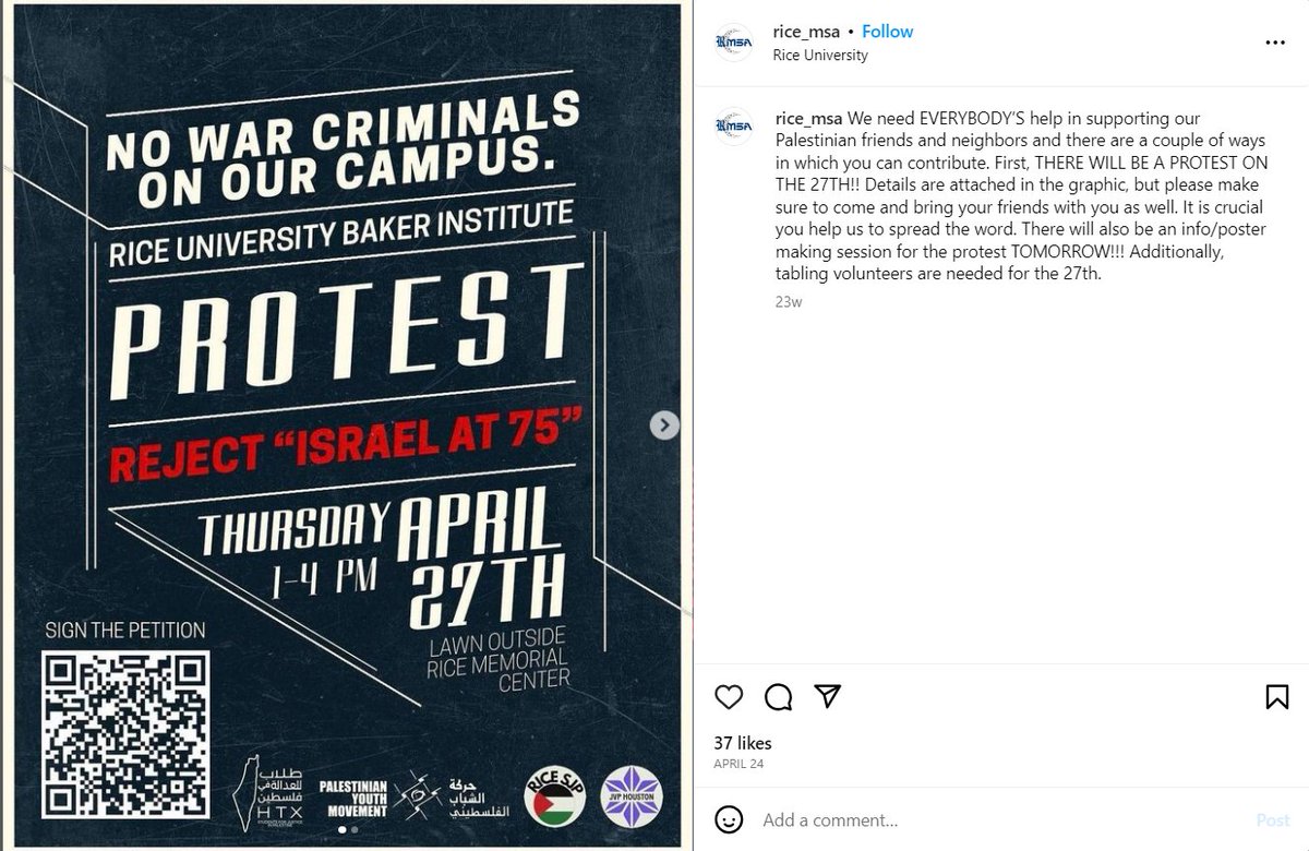ZioButtDoctor's tweet photo. #RicePride at @RiceUniversity would this be grounds to end all affiliations with Rice's Muslim Student Association or do you selectively discriminate against Jewish orgs only in this way? https://t.co/isI1UjjLlu