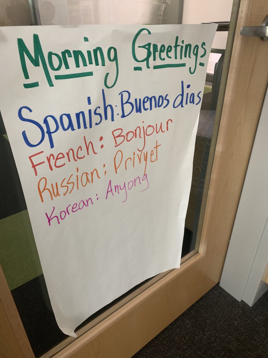 Our Ts validate &celebrate our Ss’ cultures! Today I saw a student lead the greeting in their native language &writing on the board, spotted a wall dedicated to uplifting identity, & another posted w/student languages for morning meetings #empower95 all at MW! #MWwildcats