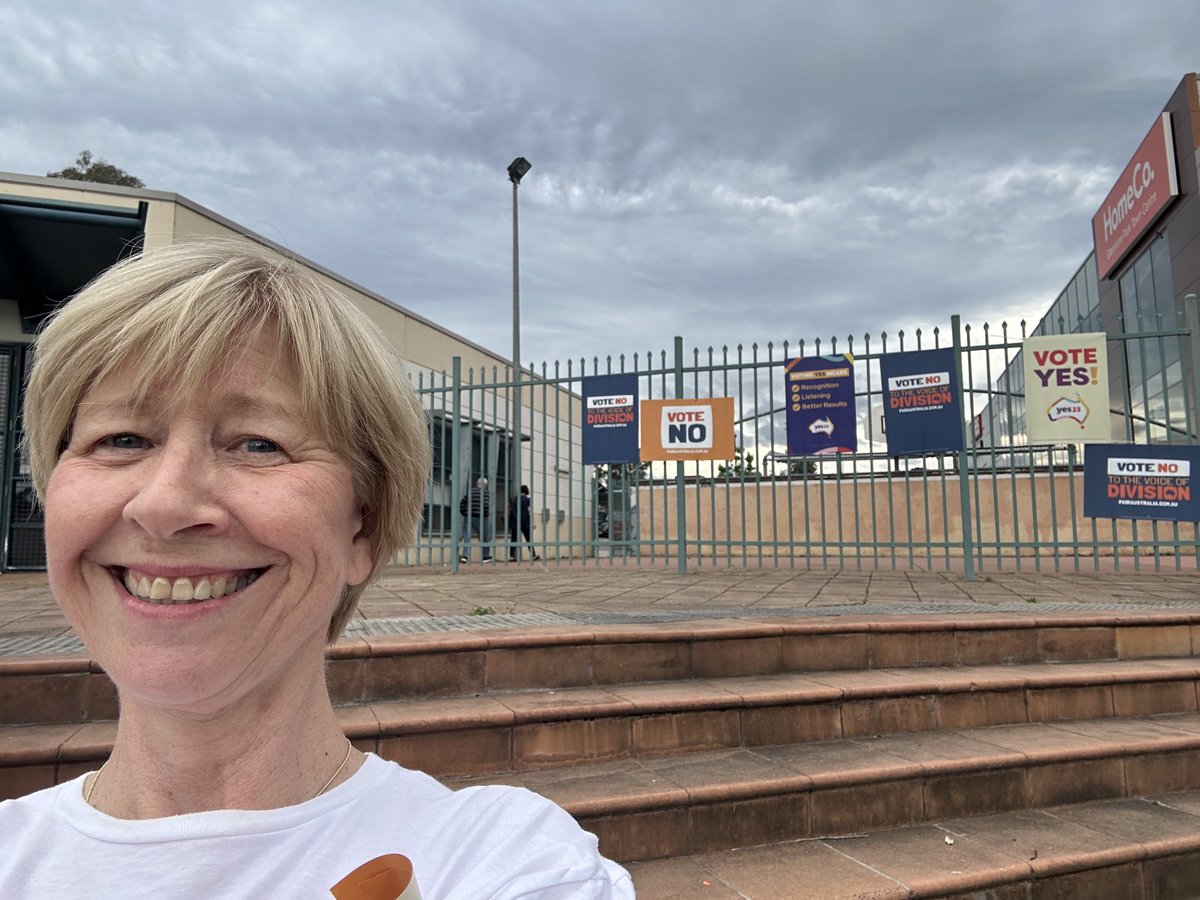 DianePLawson's tweet photo. #Prepolling in Sydney outer West today An interesting array of signs and overhearing some challenging conversations. Wearing my best valuing difference smile. #VoteYesAustralia https://t.co/Rd6ToIybh4
