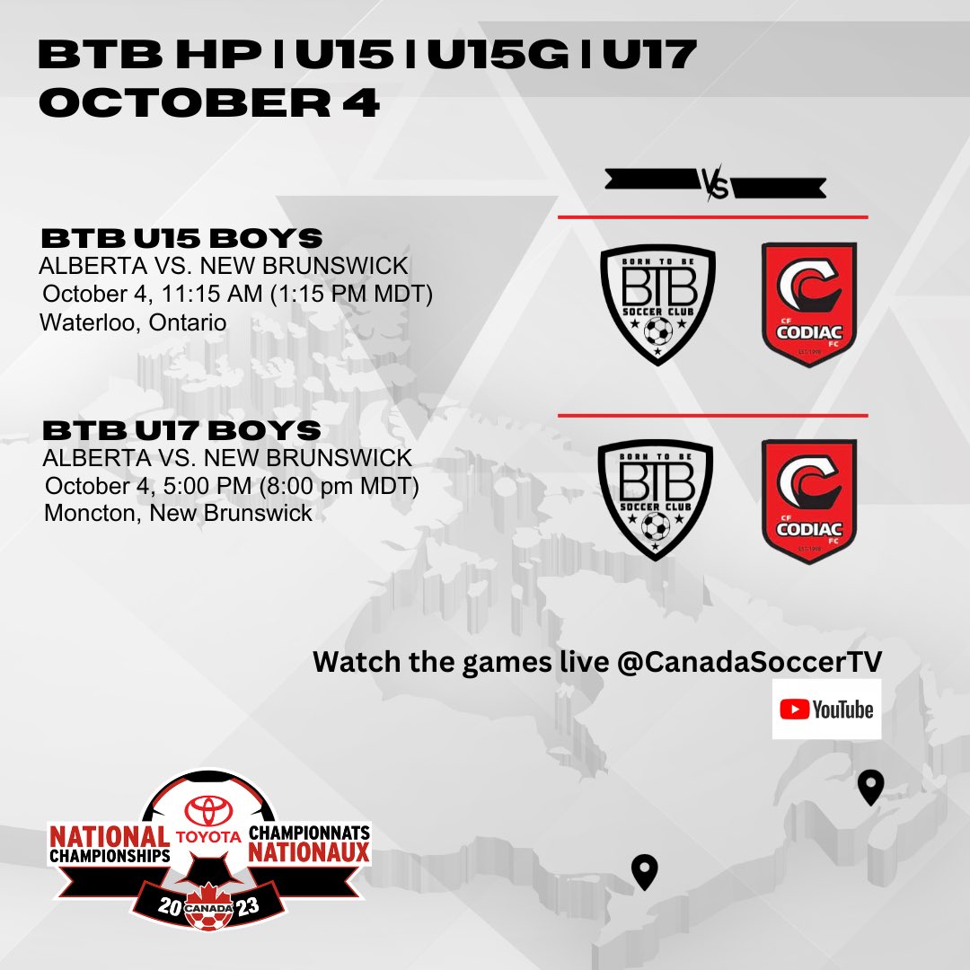 Tune in tomorrow on @canadasoccer YouTube channel to catch the U15 and U17 boys on day one. #btbway #btbproud #toyotanationals2023