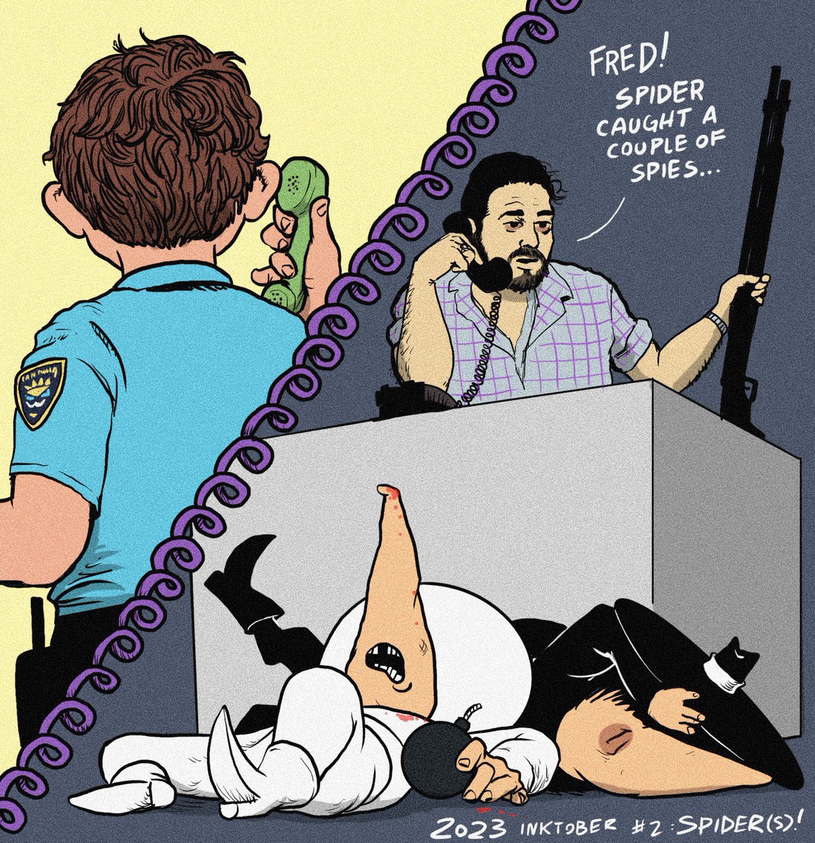 “Who’s Fred?” “Fred’s dead, baby. Fred’s dead.”
.
.
.
#alfredeneuman #inktober #inktober2023 #spiders #parody #madmagazine #pulpfiction #spyvsspy
