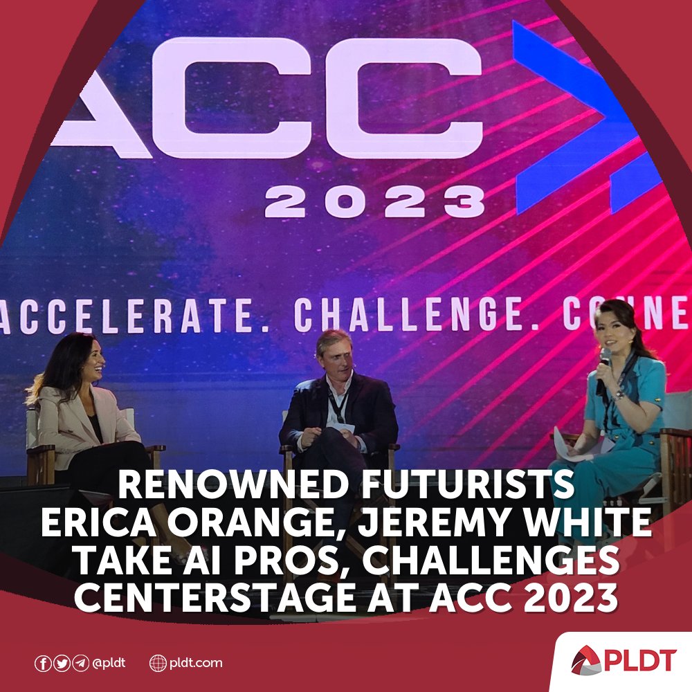 #ACC2023 featured a plenary session headlined by two experts in the field of Artificial Intelligence. Erica Orange shared her insights into AI's transformative potential, while Jeremy White brought a unique perspective on possible pitfalls. bit.ly/3PEVyFH #LevelUpToPLDT