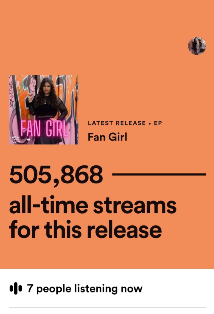 My Debut EP 'Fan Girl ' is just at over a half a million streams.  
You can listen to it here using this link 
distrokid.com/hyperfollow/ta…
#Epic #eplaunch #irish #irishartist #NewMusic2023