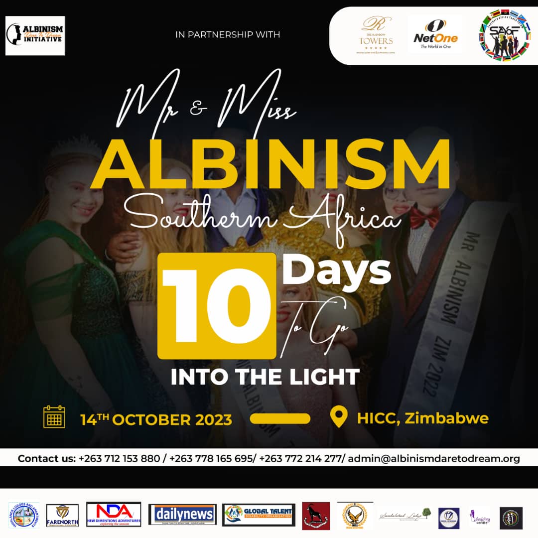 📢10 days to go 
Are you ready for the big day in the Region, the first ever Mr&Miss Albinism Southern Africa. Get your tickets ready for all roads to Zimbabwe 🇿🇼, Harare International Conference Centre. 
#14October #PWDsMatter