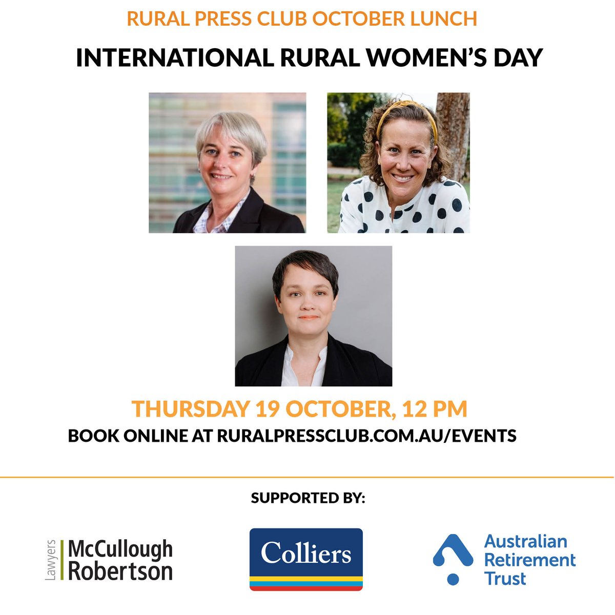 Only 10 tickets remaining! Don't miss out on RPC's International Rural Women's Day Lunch with Queensland's three chiefs: ruralpressclub.com.au/events/event/i…