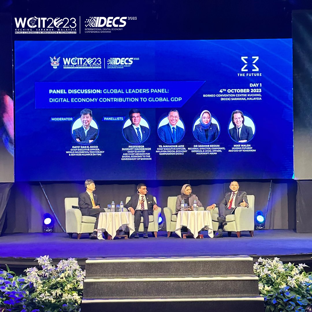 WCITIDECS2023's tweet image. Global Leaders Panel - Digital Economy Contribution to Global GDP

Topics discussed:
• Evolving landscape of the digital economy
• Role of emerging technologies such as AI, blockchain, IoT
• Challenges &amp;amp; opportunities presented by the digital transformation

#WCITIDECS2023