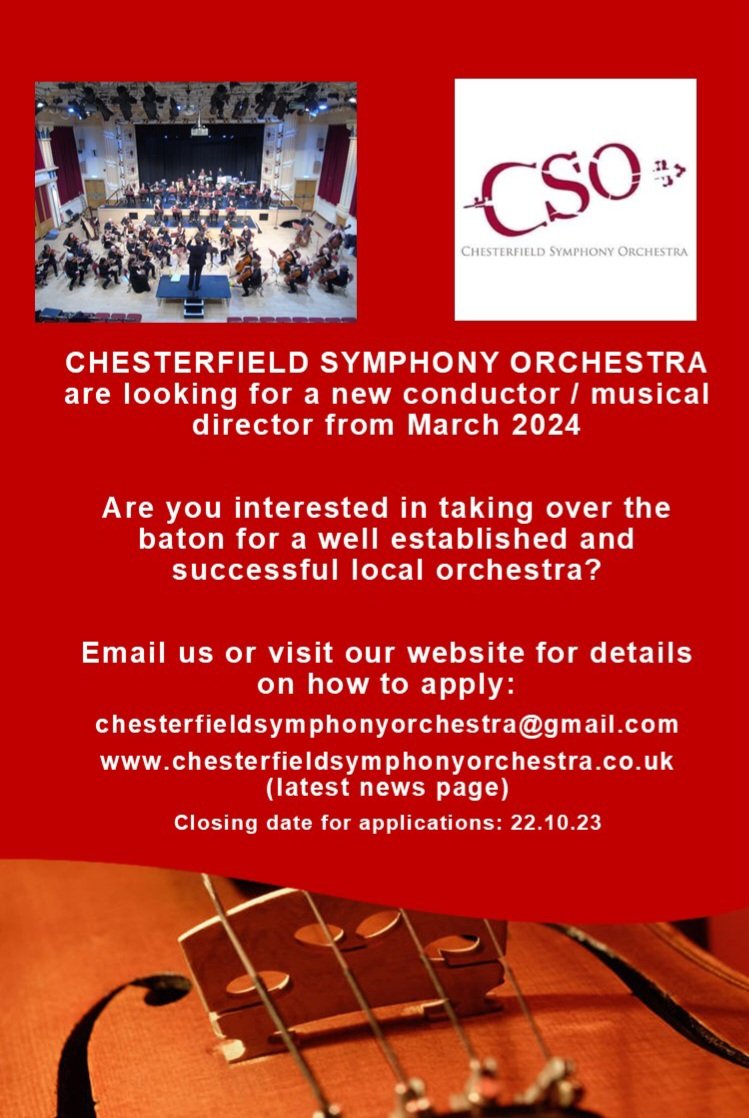 We're looking for a new conductor. Applications are now open. Email us or look at our website for more details #conductor #musicaldirector #Chesterfield #derbyshire #orchestra #symphony