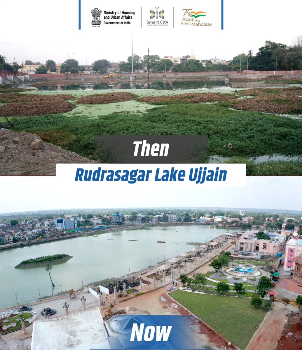 SmartCities_HUA's tweet photo. Visitors of Mahakal temple were once dismayed by foul-smelling water at #Rudrasagar Lake behind the temple. Sewage from neighbouring areas tainted this sacred site.

 #UjjainSmartCity #SmartCitiesInNewIndia https://t.co/qKVYQoZfOp