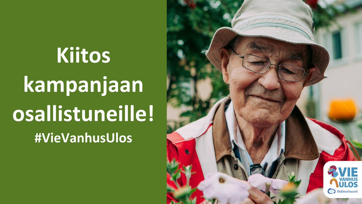 Ikäinstituutti kiittää lämpimästi kaikkia Vie vanhus ulos -kampanjaan osallistuneita ❤️Tuli ennätystulos! Mukana oli 444 tahoa ja saimme yhdessä kerättyä huikeat 33 580 ulkoilukertaa. Jatketaan yhteisiä ulkoiluhetkiä kampanjan jälkeenkin #VieVanhusUlos #VoimaaUlkoilusta