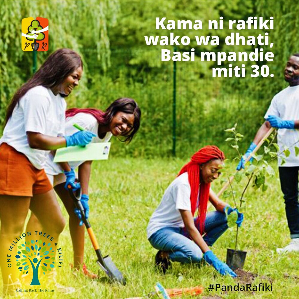 Do you value your friend? If you do then plant for him/her a tree during this rainy season. #PandaRafiki. Don't let day four of the challenge pass you. #Onemilliontrees4kilifi #Callingbacktherains.
@000000trees4klf @ElphicT @Madaraka003 @DannyGona