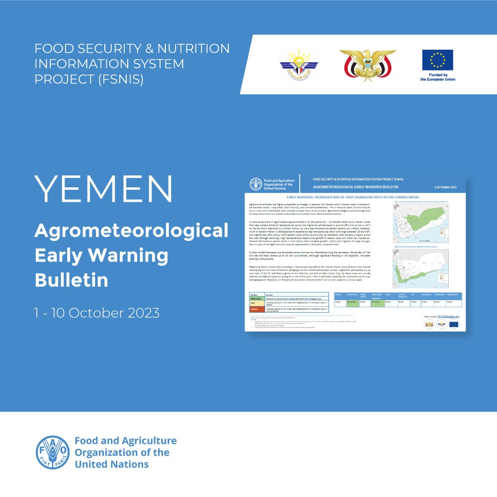 FAOYemen's tweet photo. As #rainfall 🌧️withdrawals further, #vegetation will quickly dry up in the interior of #Yemen and this will encourage the migration of #Desert Locusts🦗 toward the coasts. 
Details: https://t.co/mhL466DrqM https://t.co/m6izRDSyo4