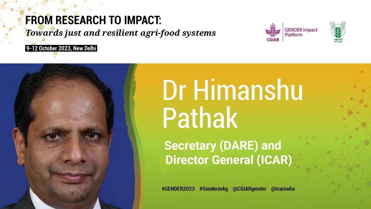 icarindia's tweet photo. Dr Himanshu Pathak, DG, #ICAR will speak at the Inaugural session of the Conf. “From research to impact: Towards just and resilient agri-food systems” #GENDER2023 will bring together the biggest convention of international gender researchers.
 https://t.co/7MAS0TpZCX @CGIARgender https://t.co/J5DN2oPQBb