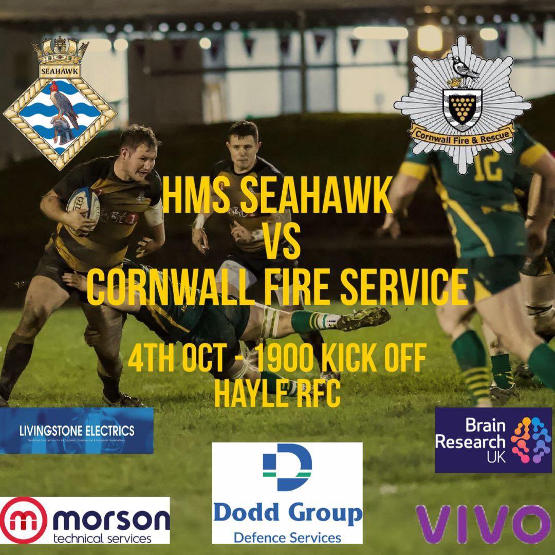 It’s Game Day 🏉🏉. First Run Out for <a href="/CornwallFRS/">Cornwall Fire and Rescue Service</a> against <a href="/RNASCuldrose/">RNAS Culdrose</a> tonight <a href="/HAYLERFC/">Hayle RFC 〓〓</a> 19:00 Kick Off. Thanks to <a href="/Livingstonelec/">LivingstoneElectrics</a>, <a href="/DoddGroup/">Dodd Group</a> &amp; <a href="/MorsonGroup/">Morson</a> for sponsoring. Buckets will be shaken in aid of <a href="/BrainResearchUK/">Brain Research UK</a>