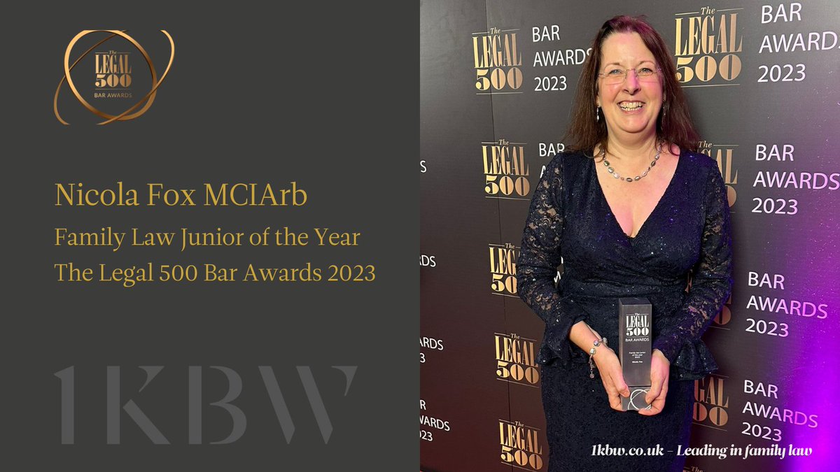 We are proud to announce that <a href="/nicolafox66/">Nicola Fox</a> won Family Law Junior of the Year at The Legal 500 Bar Awards 2023, last night. Many congratulations from everyone <a href="/1kbwChambers/">1KBW Chambers</a> #L500Awards