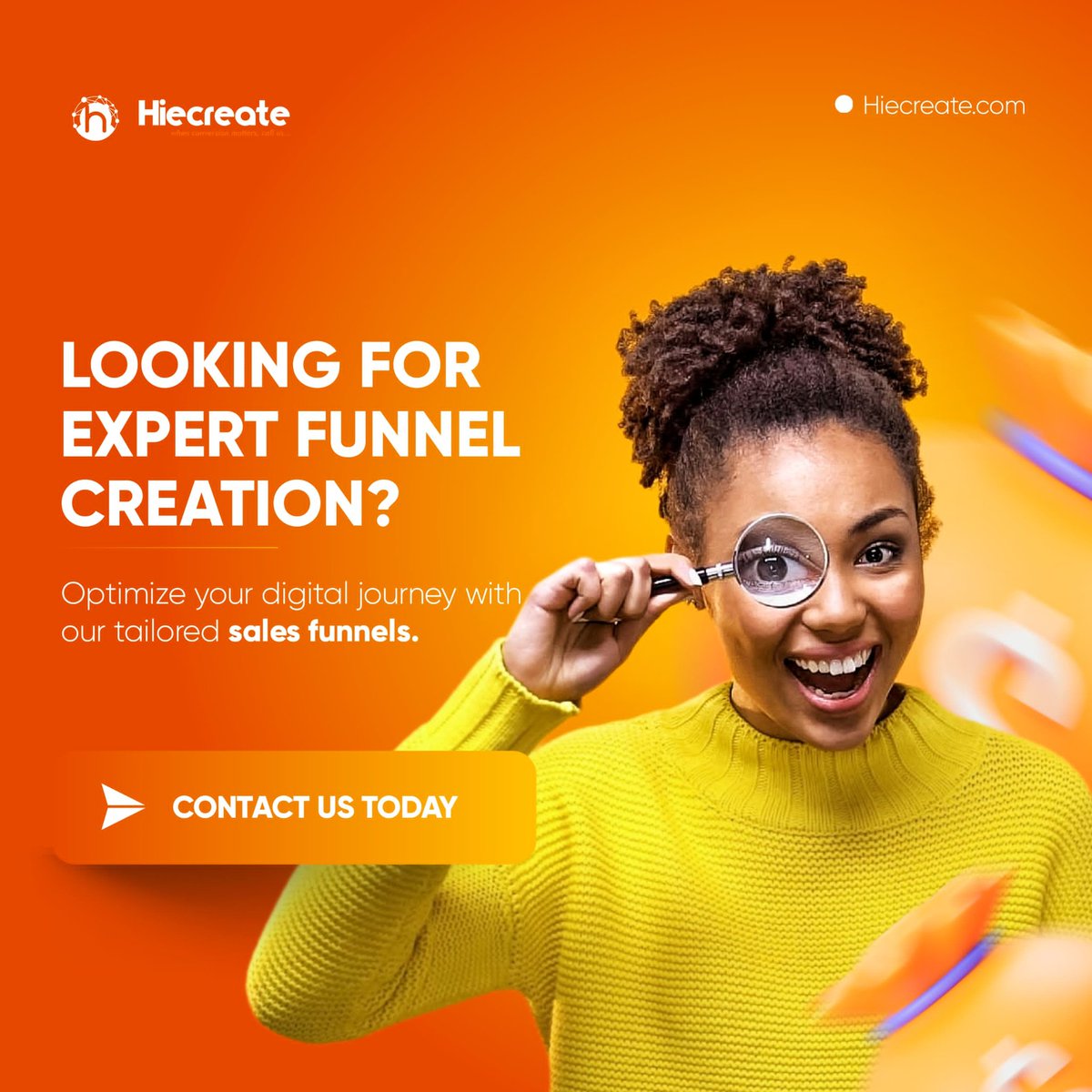 🚀 Elevate Your Funnel Game with HieCreate! 🌟 We're CRM experts, crafting high-converting funnels and streamlining CRM backend processes. From strategy to optimization, let's make your brand soar with Gohighlevel, ClickFunnels, Kartra, and more. 📈 #CRMExperts #HieCreate 🚀