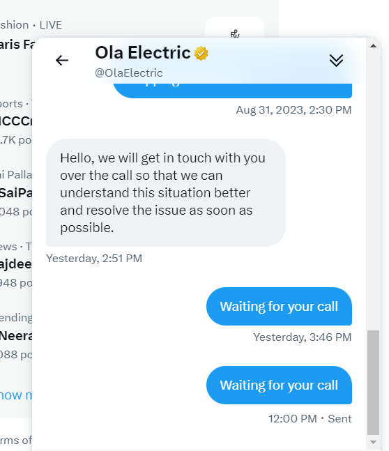rohan_rithe's tweet photo. #OLAelectric
#bhash 
Worst scooter company and below worst customer service. 
My new OLA S1 Air broke down in 2 weeks only. They towed my vehicle on Saturday. I called then many times no one respond to it.
They even don't have courtesy to call back and give an update. https://t.co/CHVXjkEzLM