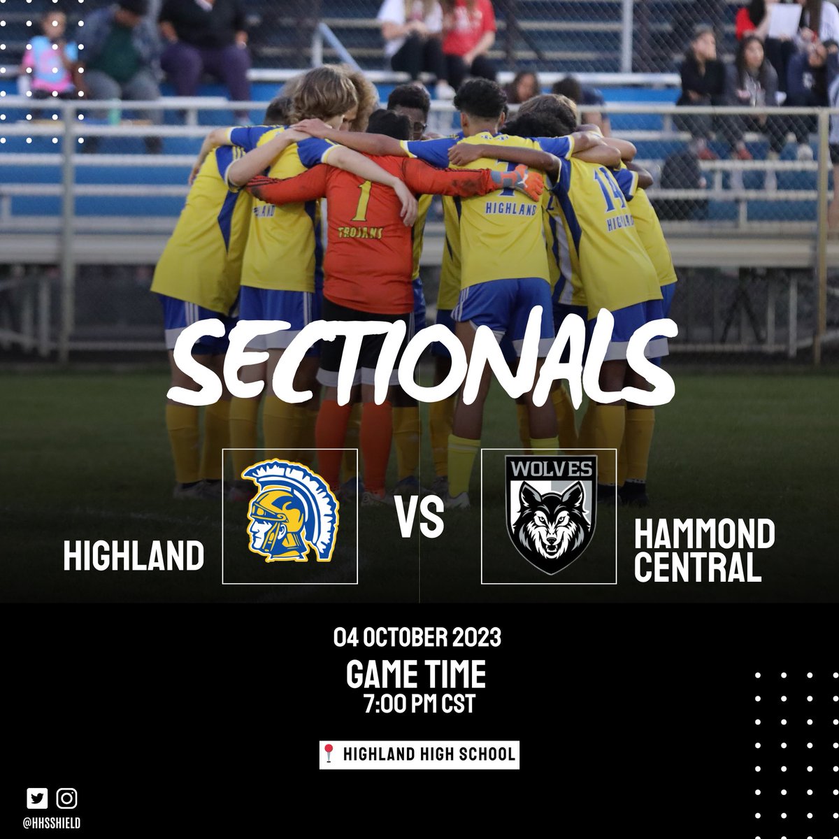 HHSShield's tweet photo. Good luck to our Boys Soccer team as they take on the Wolves tomorrow in Round 2 of @ihsaa1 Sectional play against the Hammond Central Wolves. 

Go Trojans! 

#HighlandProud 

@stohAD1 @HighlandHighHHS @BoosterClubHHS @HHS_FanSection https://t.co/n5Uy2LoUxJ