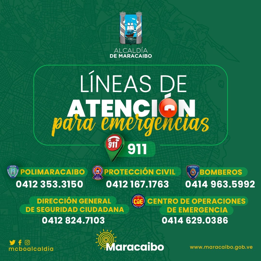 Ante las precipitaciones presentadas en gran parte de la ciudad, recordamos a todos a los marabinos los contactos de emergencia. Nuestros equipos de seguridad y prevención se encuentran atentos ante cualquier novedad presentada.

¡Seguimos trabajando por Maracaibo! 🔆