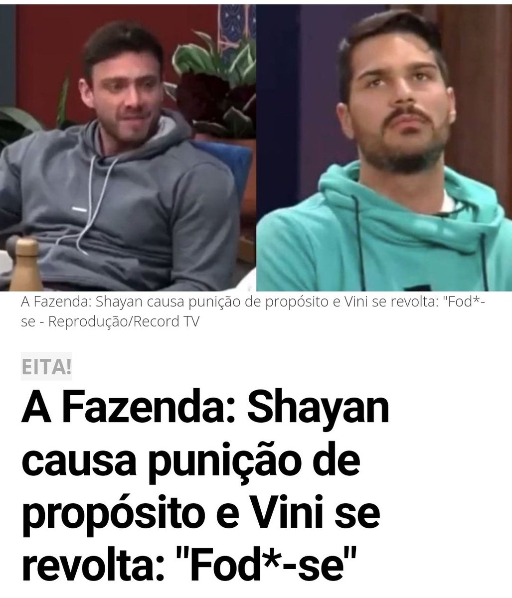 Alguém lembra quando o Shay causou punição de propósito ano passado? Agora ele quer dar uma de pilar moral #AFazenda #RoçaAFazenda