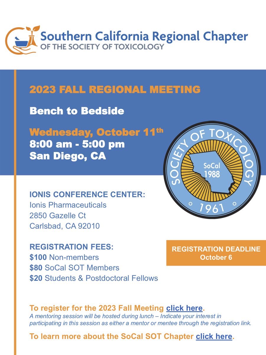 We can't wait to send some of our students to SoCal <a href="/SOToxicology/">Society of Toxicology</a>!  Who else will be going?
