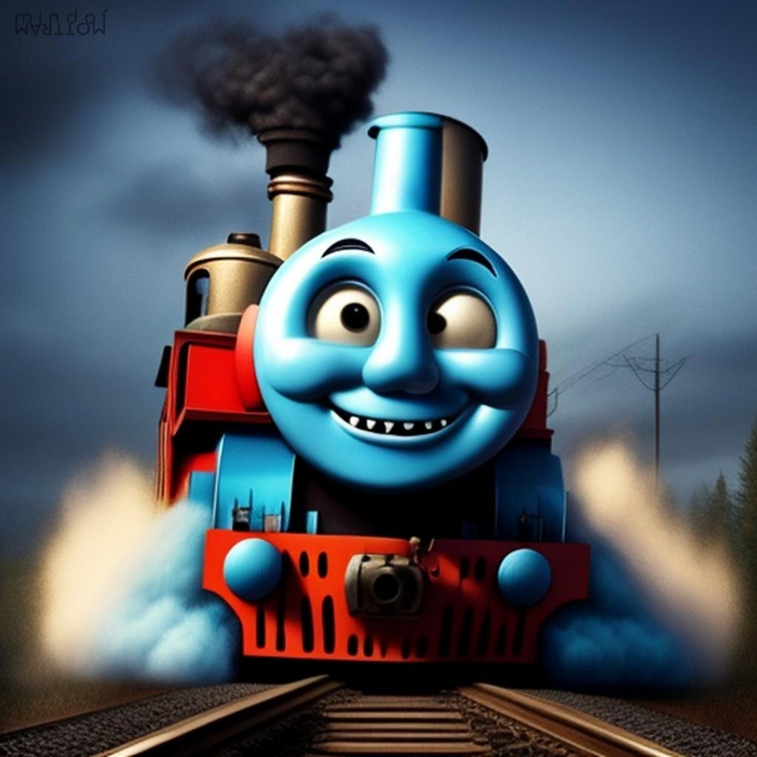 MindofMottram's tweet photo. "F*ckin' Toot Toot! Get off the tracks! I don't see so good at night. "
#thomasthedankengine
#aiart #Thomas #crazytrain https://t.co/VcZ4WcWYDM