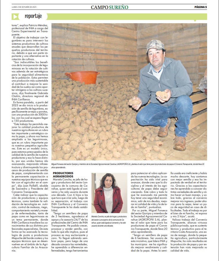 inia_carillanca's tweet photo. Importante trabajo es el que desarrollamos en @costaraucania, gracias el Convenio Tranapuente, altamente valorado por nuestros pequeños agricultores. Le invitamos a leer reportaje de Revista Campo Sureño @iniachile @MinagriAraucan https://t.co/u8B21fsB3O