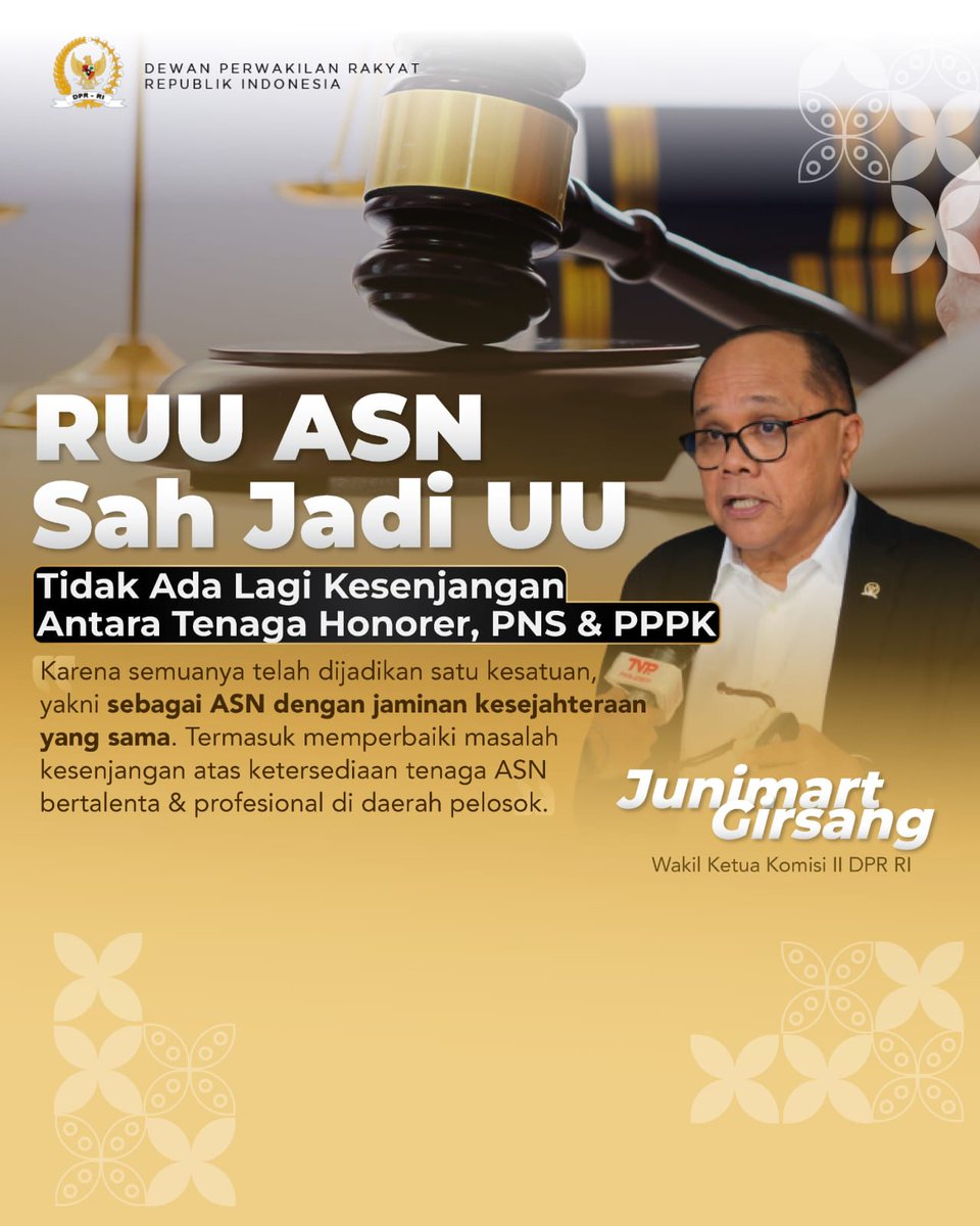 _CayoPerico's tweet photo. DPR bersama Pemerintahan telah mengesahkan UU ASN! Junimart Girsang, Wakil Ketua Komisi II DPR RI, memaparkan bagaimana UU ini menyelesaikan sejumlah masalah dan meratakan talenta di seluruh negeri. Kesejajaran ASN kini lebih dekat!
#Komisi2
#RUUASN https://t.co/9McNM88GTG
