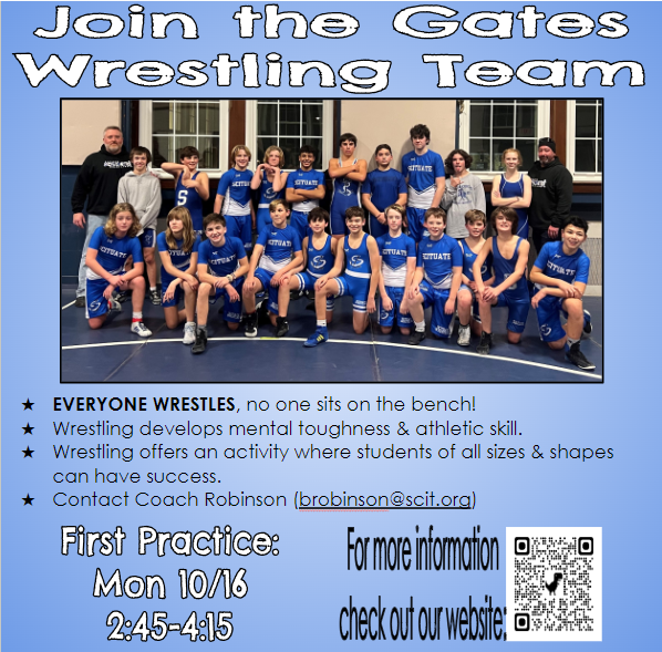 Do you know a Gates Middle School student who could benefit from joining the school's wrestling team and becoming a part of the Scituate Wrestling program? Join us in the exciting world of wrestling! 🌟💪 #ScituateWrestling #GatesMiddleSchool #WrestlingFamily