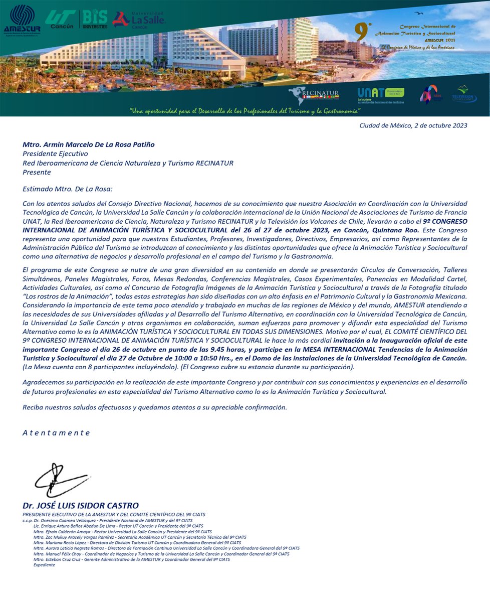 DESDE EL 25 DE OCTUBRE. NUEVAMENTE EN TIERRAS MEXICANAS. Invitado por el comité científico del  9º CONGRESO INTERNACIONAL DE ANIMACIÓN TURÍSTICA Y SOCIOCULTURAL. <a href="/municorral/">Gestión 2008 -2021</a> <a href="/autosporchile/">FUNDACIÓN RECINATUR</a>  <a href="/TvLosvolcanes/">MARIO PEREZ LEAL</a>