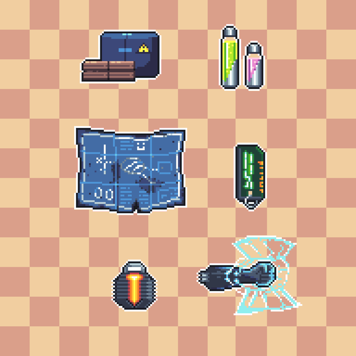 jd_oliveira's tweet photo. Sci-fi inventory goods for dystopian future game. Commissions Open!
#Pixelart #scifi #scifiart #game #indiegame https://t.co/1Wg5lwd8DG